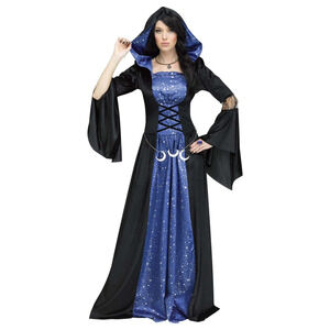 Moonlight Sorceress Wizard Costume Womens L/XL Black Velvet Celestial Cosplay